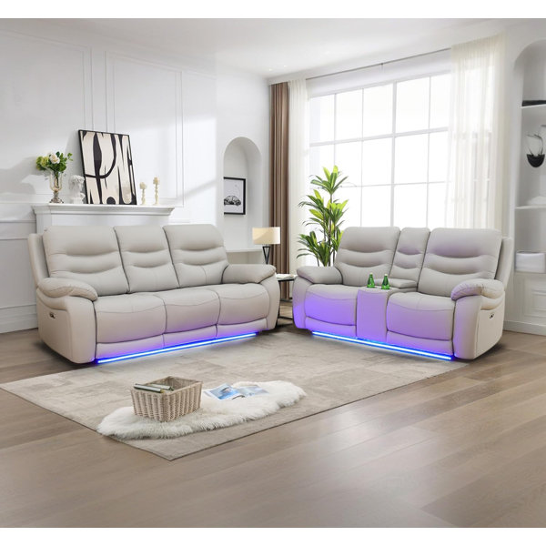 Ivy Bronx 2Piece Vegan Leather Power Reclining Living Room Sofa Set